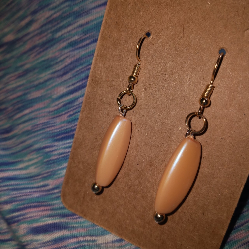 Hand Crafted gold plated coral metallic statement earrings drop dangling new